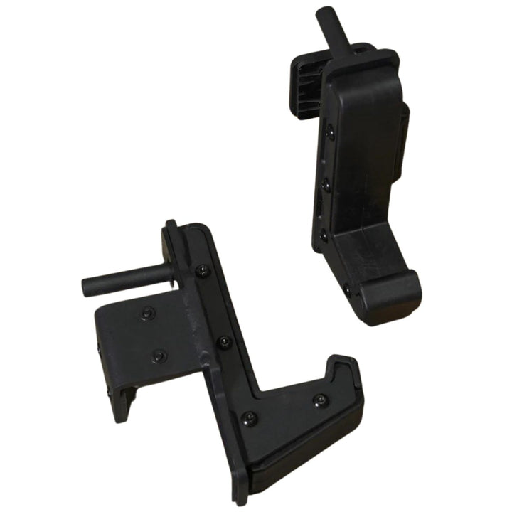 Two black j-hook attachments on a white background