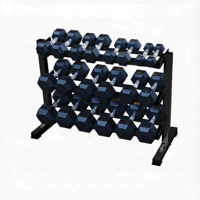 Gronk Fitness 5-50 lb Rubber Hex Dumbbell Set with 3-Tier Rack Gronk Fitness Products Dumbbells Untitleddesign-2026-06-04T143747.526
