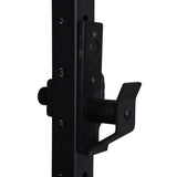Black j-hook attachment mounted on rack upright